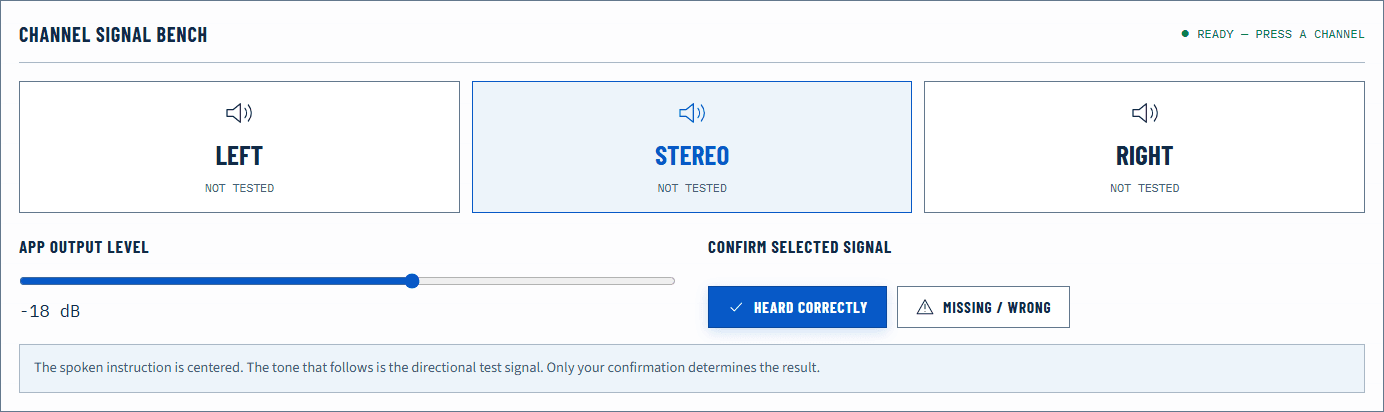Online Sound Test stereo separation controls